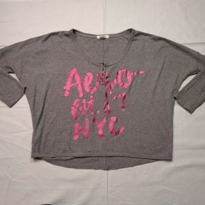 Aeropostale Shirt Women's Small Gray Top Round Neck Long Sleeve Aero Tee Shirt